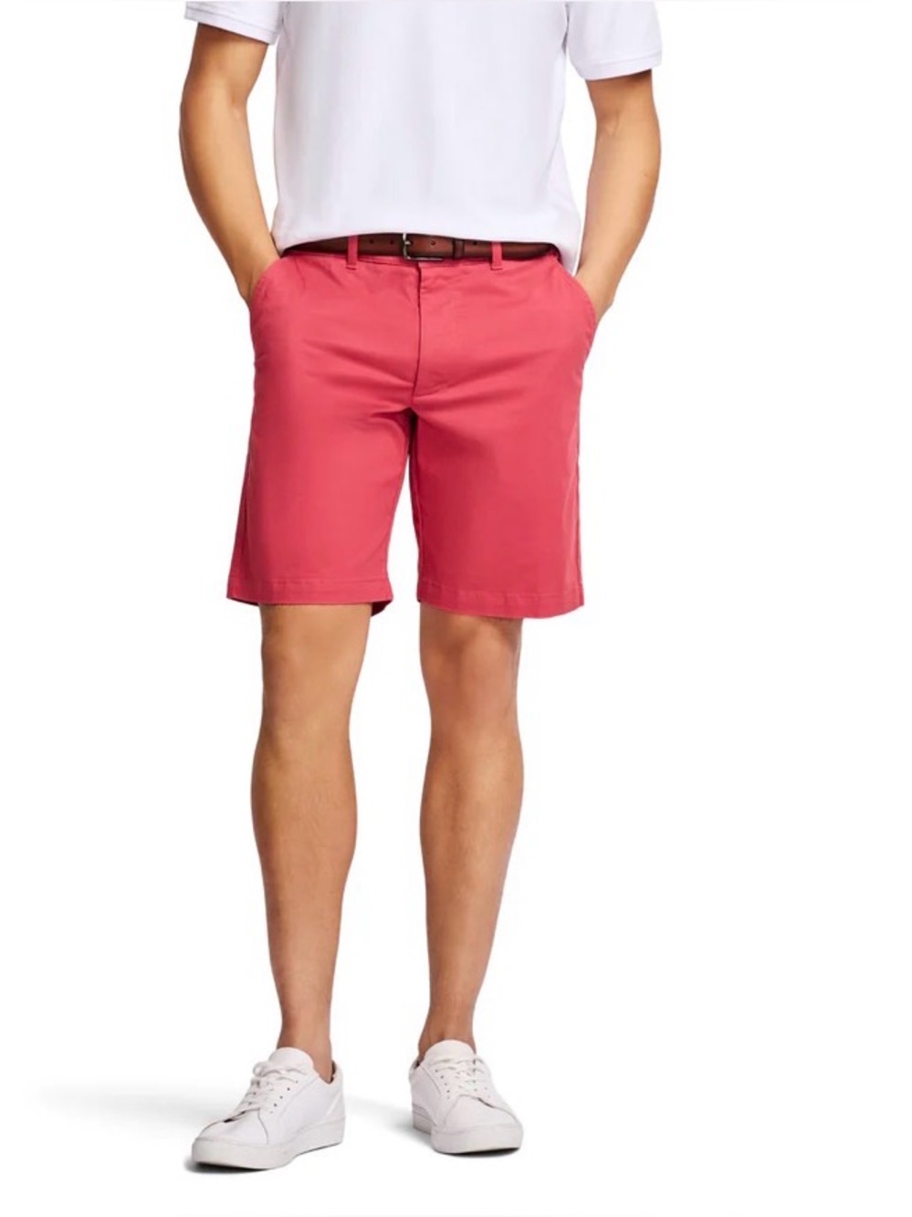 Izod Men's Flat Front Shorts in Saltwater Red